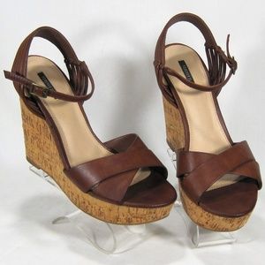 Forever 21 Brown Cork Wedge Heels Size: 9M